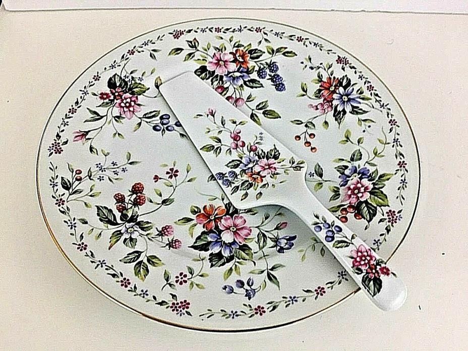 Cake Serving Plate & Spatula  Andrea by Sadek Japan Vintage Multi Color Floral