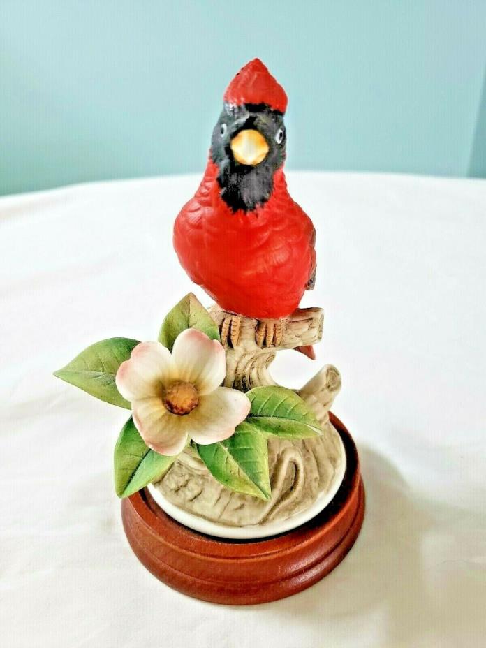 Andrea by Sadek Cardinal Porcelain Bird Figurine #8627 with Wood Base