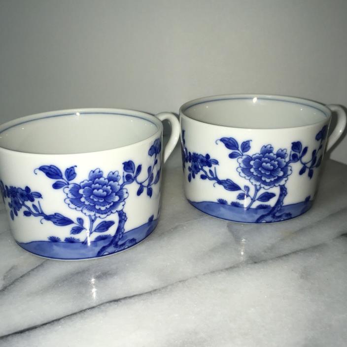 2 Andrea By Sadek Winterthur Hampton Teacup Coffee Porcelain Blue White China