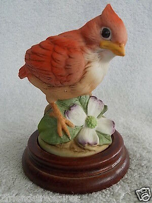 Andrea by Sadek Cardinal with Dogwood Flower Porcelain Bird w/wood base Figurine