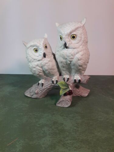 Andrea by Sadek Owl by Andrea Pair White Owls on Branch  About 7 1/8 Inch High