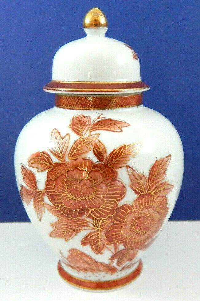 Andrea By Sadek Flowers Gold Trim Japanese Urn with Lid