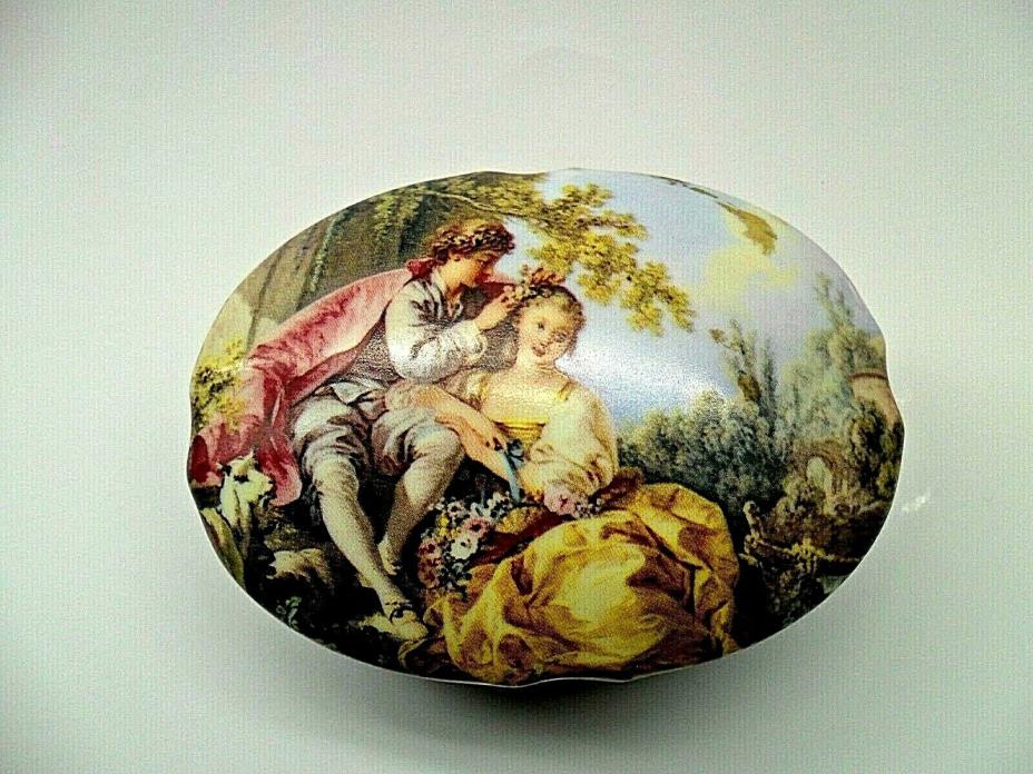 Porcelain Jewelry Trinket Box Courting Painting Andrea By Sadek Japan