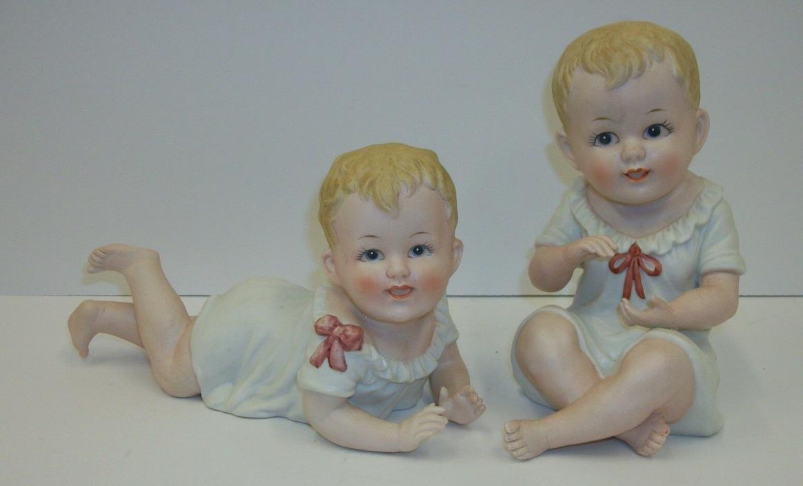 Vintage Bisque Porcelain Andrea Japan Piano Baby Blonde Girls