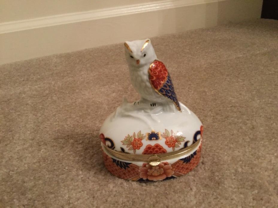 Andrea By Sadek Owl Porcelain Hinged Trinket Box