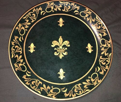 Fluer de Lis plate by Andrea Sadek dark green Gold Decorative 10”