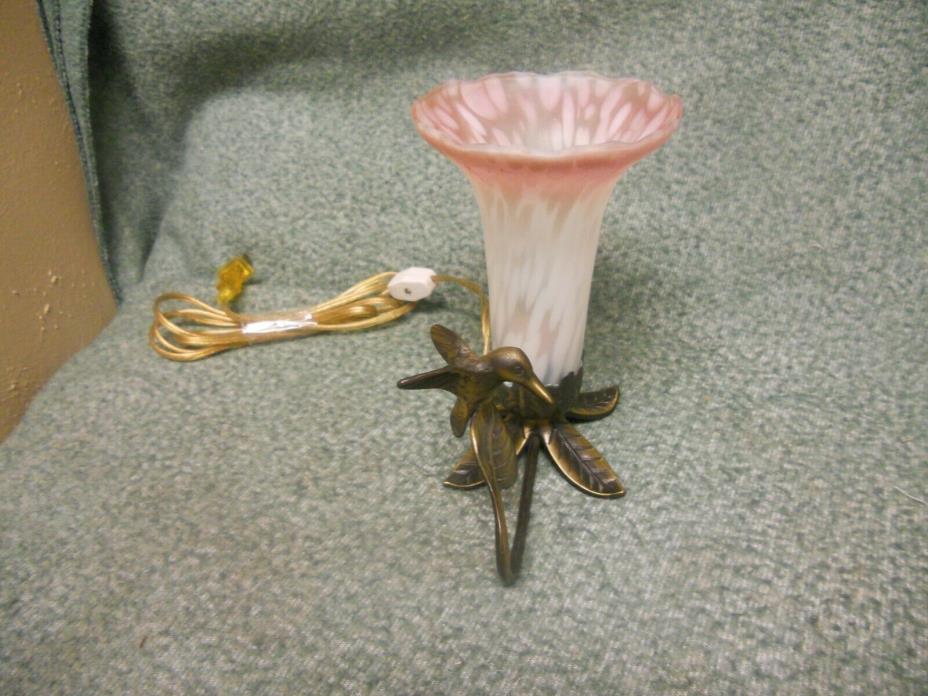 Vintage Andrea by Sadek Frosted glass Floral Trumpet Hurricane Brass Lamp Light