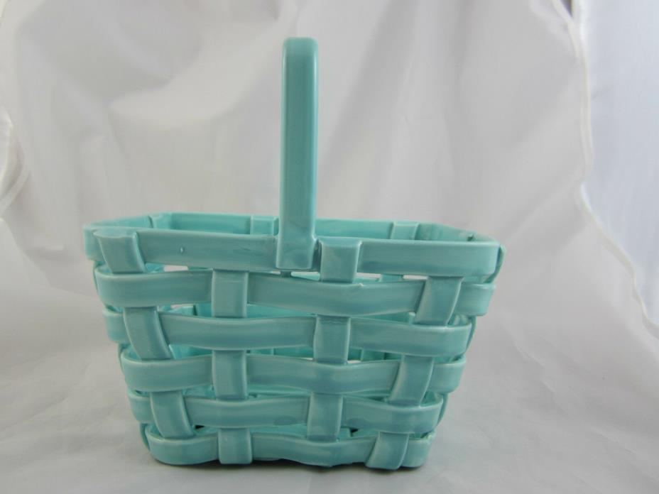Andrea by Sadek Porcelain Blue Weave Easter Basket w/ Handle Centerpiece