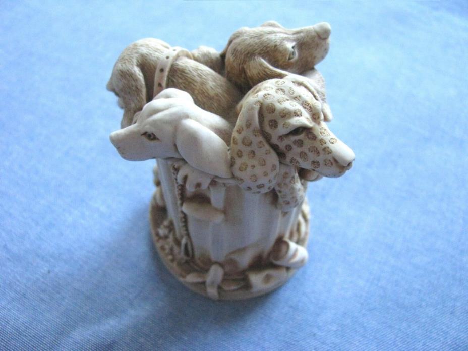 HARMONY KINGDOM TREASURE JESTS NIC NAC PADDY WHACK DOGS IN TRASH CAN 1996 NICE
