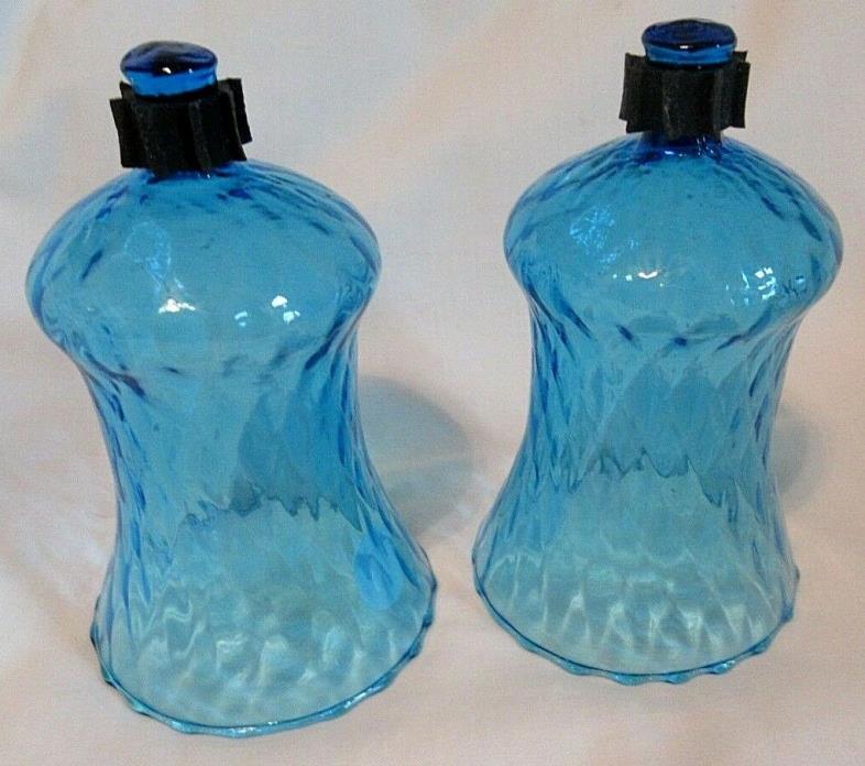 2 HOMCO Home Interiors Blue Diamond Swirl Optic Glass PEG Votive Candle Holders