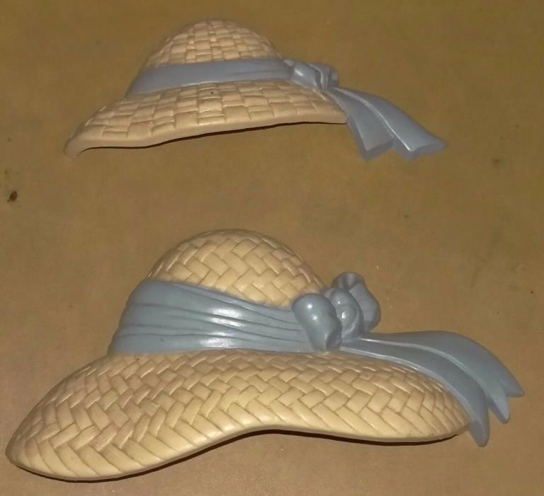 Home Interior Straw Hats With Blue Ribbon Plaques Vintage
