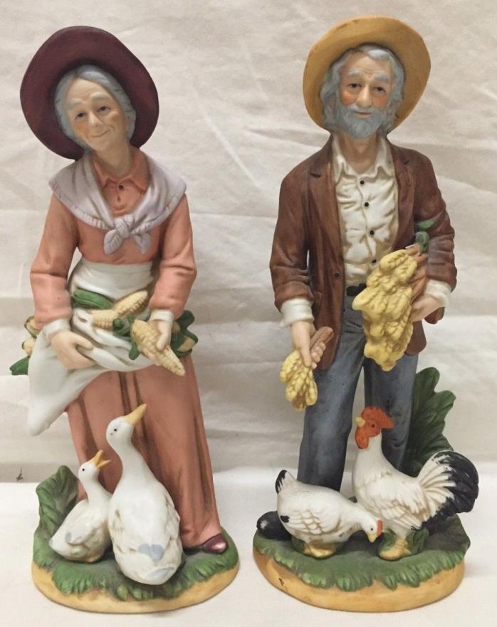 Vintage Homco Porcelain Figurines ~ Old Farm Couple Husband & Wife 1477 ~ Cute!!