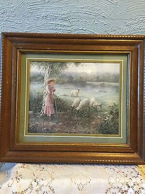 Vintage Home Interior SHEEP PICTURE, Country Girl Tending Sheep, HOMCO, PICTURES