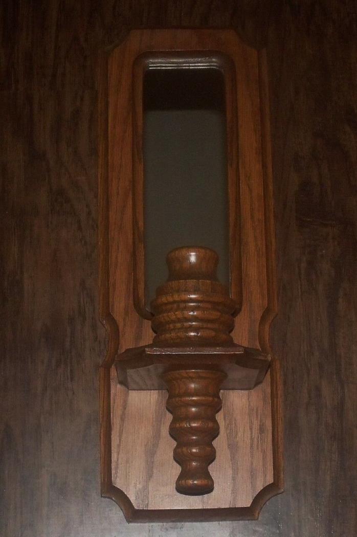 VTG HOMCO HOME INTERIOR SOLID WOOD WALL HANGING MIRROR CANDLE HOLDER SCONCE OAK?