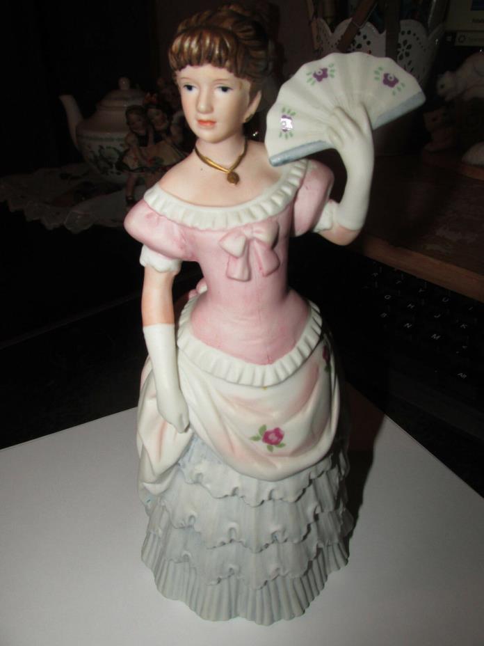 Homco Porcelain Victorian Lady Figurine Home Interiors Fan Numbered 1421