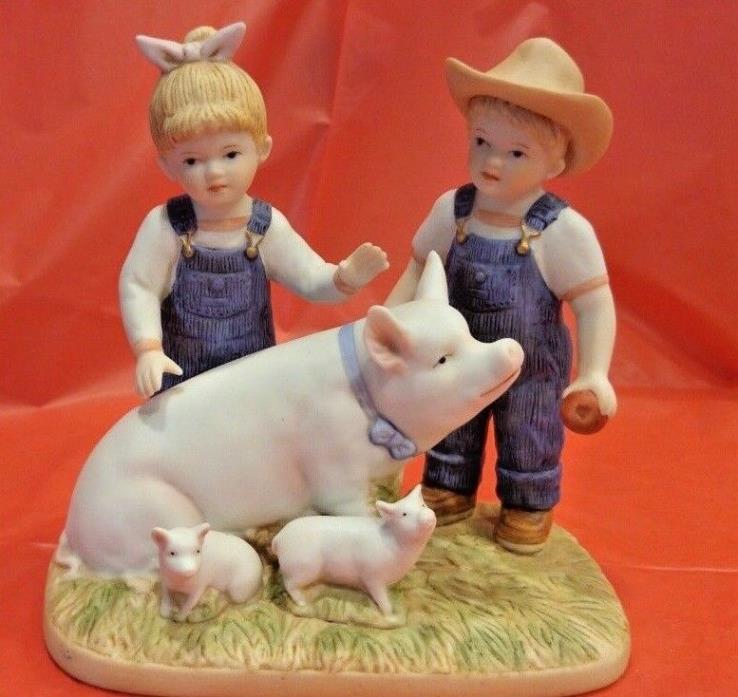 Denim Days PRIZE PIG #8813 Year of Pig Retired Gift Home Interiors Homco EUC