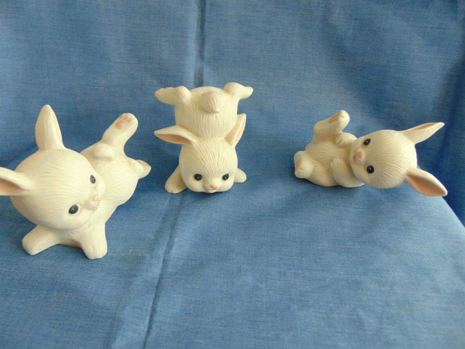 Homco Vintage Set Of 3 #1454 White Bunnies Figurines