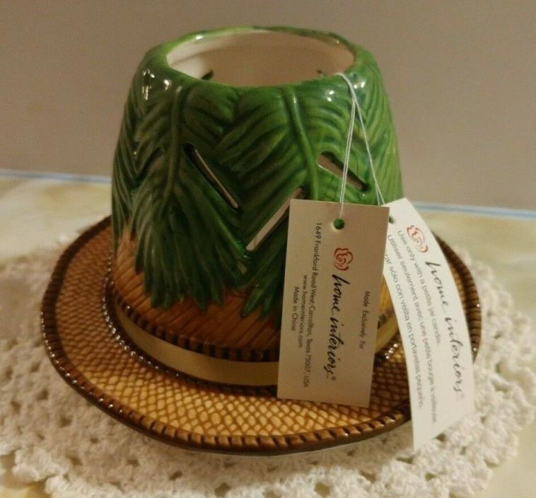 Home Interiors ** Palm Tree Candle Shade & Plate Set ** New with Tags