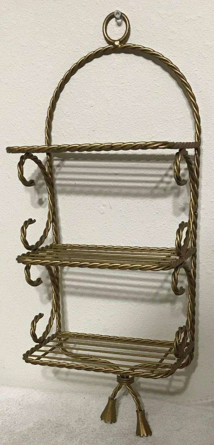 Homco Home Interiors Gold 3 Shelf Cascading Swirls Braided 21.5