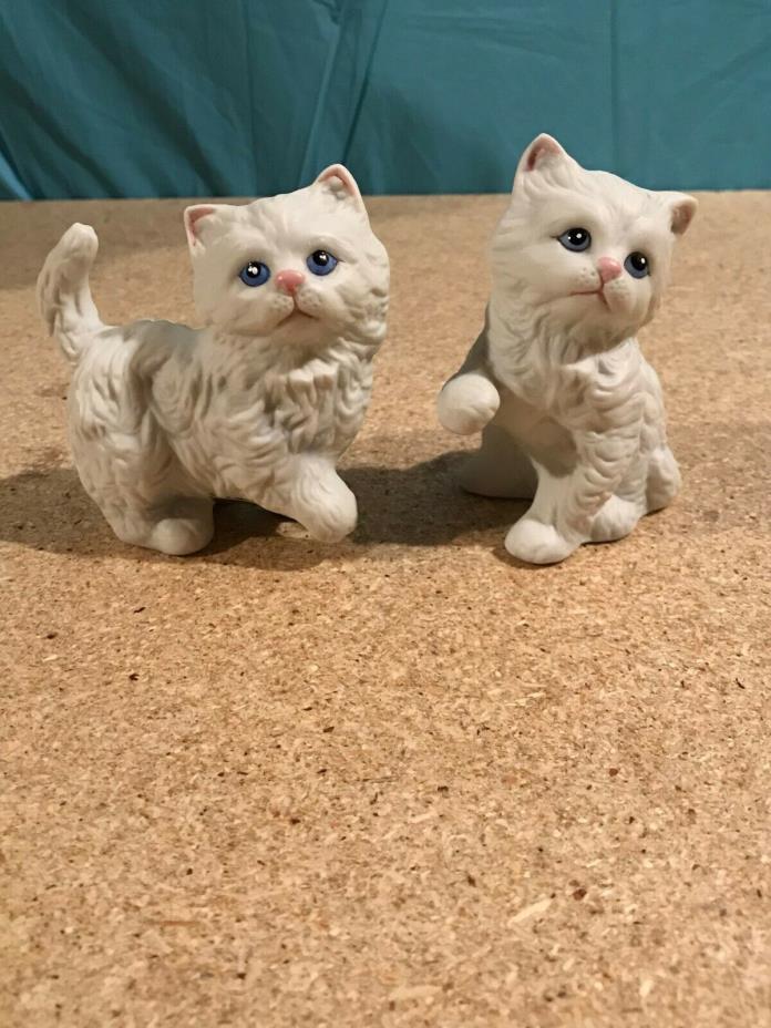 White Kitten Figurines Pair by Homco in Original Packaging