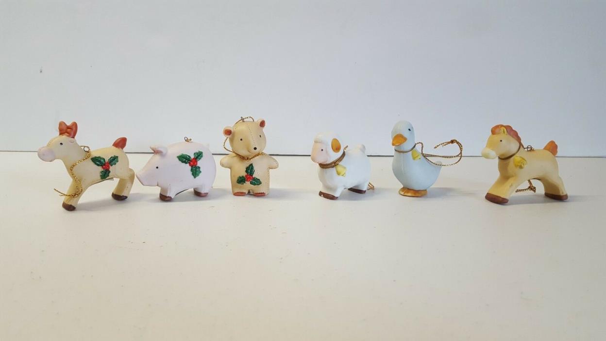 Homco Christmas Ornaments Set 6 Vintage Animals Porcelain Figurines 348