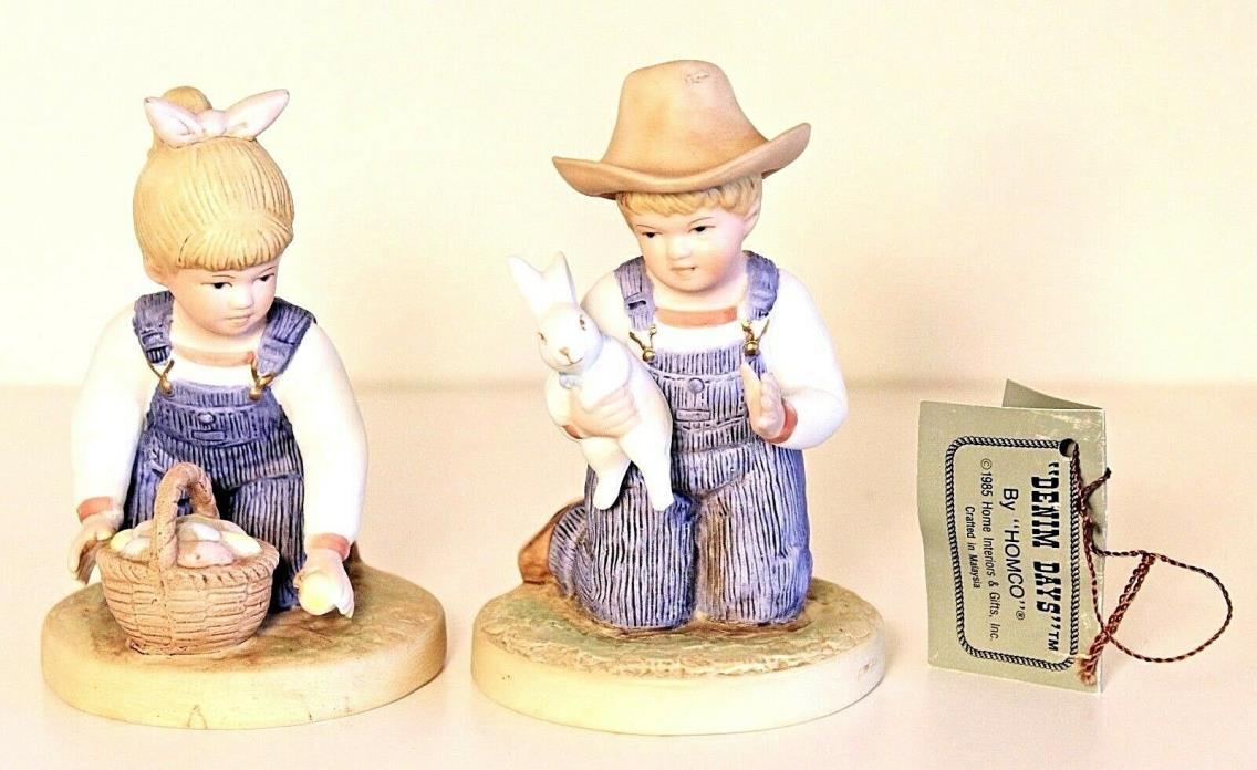 Vintage Homco Denim Days Figurines #1521 EASTER TIME w/Tag Home Interiors 1985