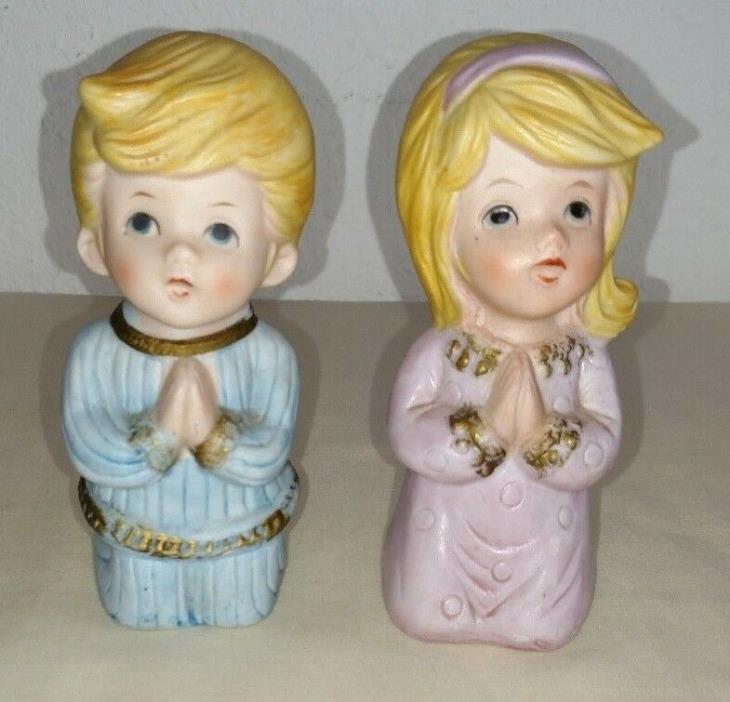 Vintage Homco porcelain Praying Boy & Girl, blonde cuties saying prayers