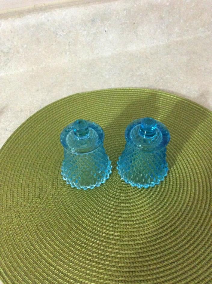 HOME INTERIOR / HOMCO SET OF 2 BLUE DIAMOND CUT VOTIVE CUPS / CANDLE HOLDERS