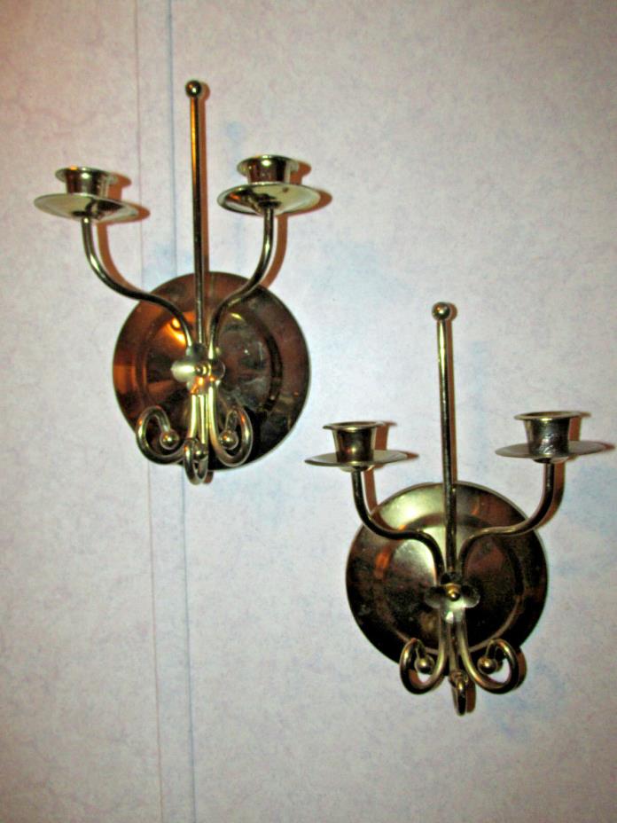 TWO HOME INTERIORS BRASS SCONCE DUAL CANDLE HOLDERS