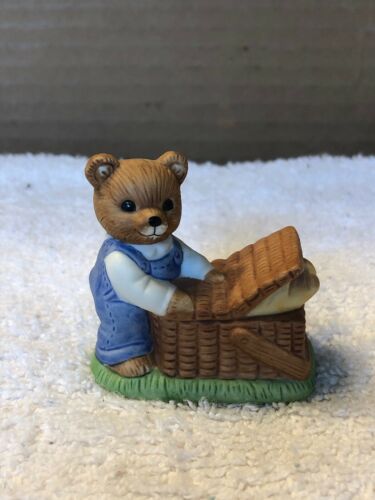 Homco Small Bear With Picnic Basket Figurine
