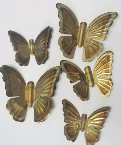 Vintage Set Of 5 HOME INTERIORS Gold-Copper colored Butterflies Wall hung Boho