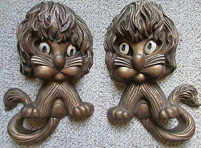 Homco Home Interiors Lions Cats Wall Hanging Plaques Set Of 2