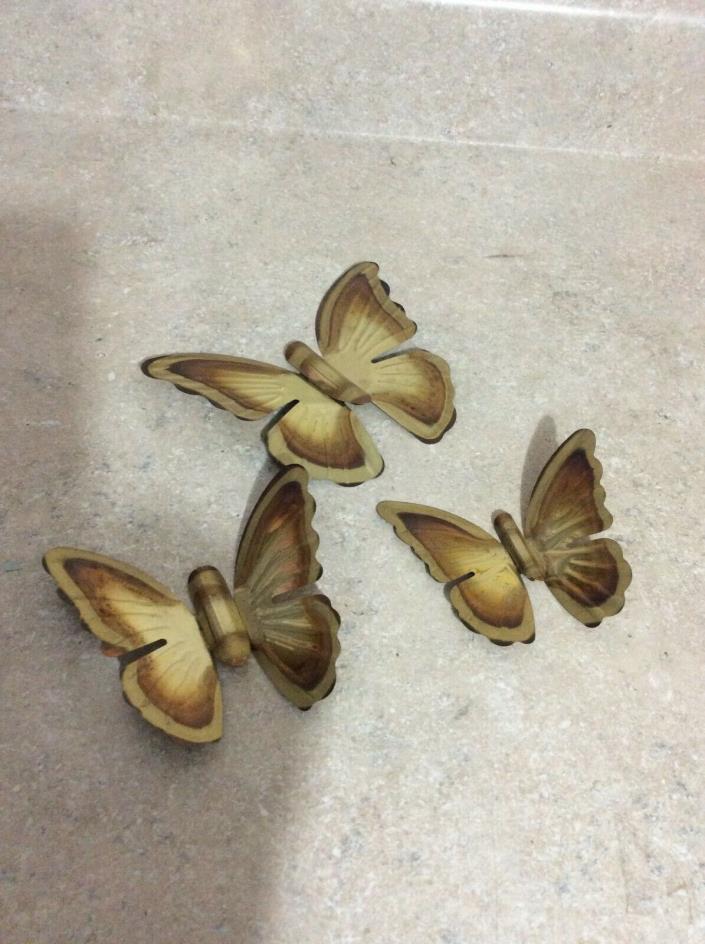 HOME INTERIOR / HOMCO SET OF 3 METAL BUTTERFLIES WALL DECOR FREE SHIPPING