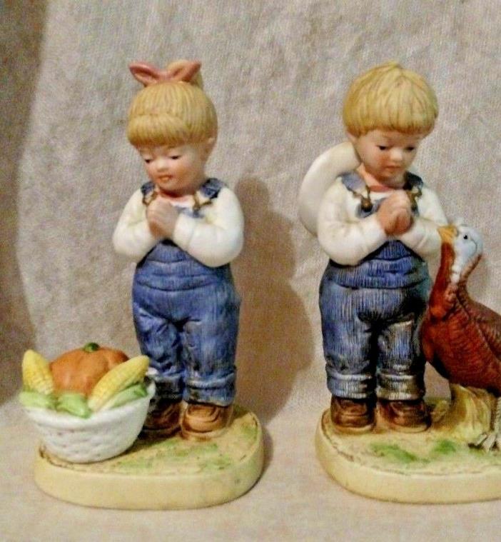 Denim Days porcelain figurine,1985 by Homco, # 1506, Time for Thanks.