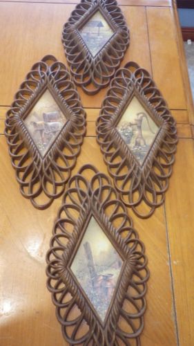 4 Brown HOMCO Home Interiors Diamond Scroll Wall Plaques 4 14.25