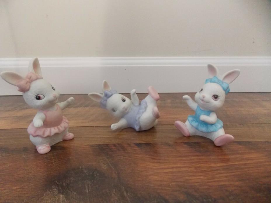 Home Interiors Ballernia Bunnies Bunny Rabbit 1418 Lot 3 Figurines Statues