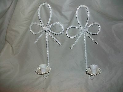 Homco Home Interior White Twisted Rope Metal Wall Sconces Candle Holders