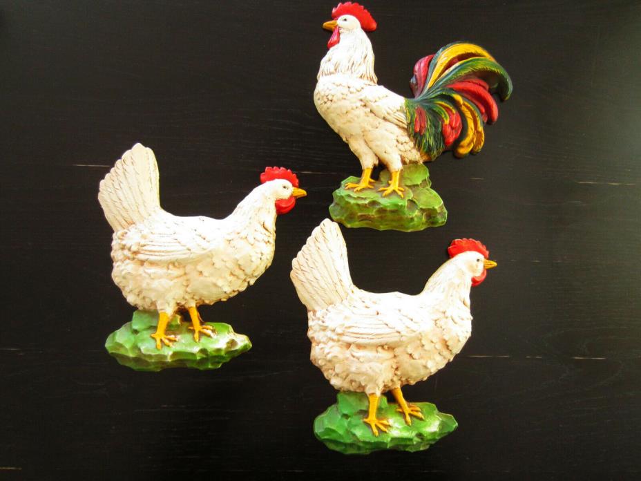 (3) Vintage Homco Wall Hangings Chicken Rooster Farm