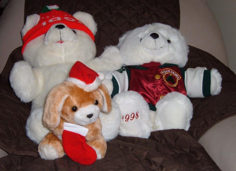 Christmas Teddy Bears and Dog