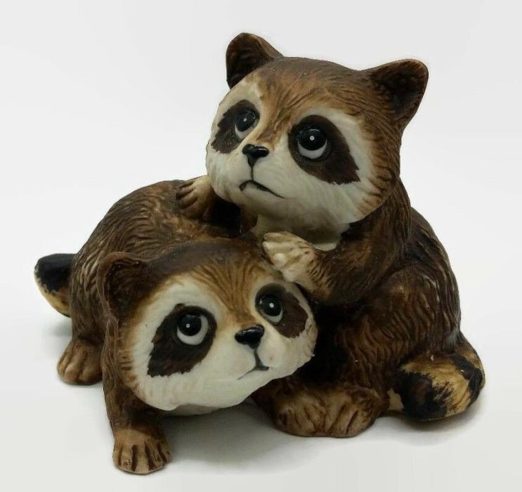 Homco Brown Wild Animal Baby Raccoon Kits Figurine Home Decor