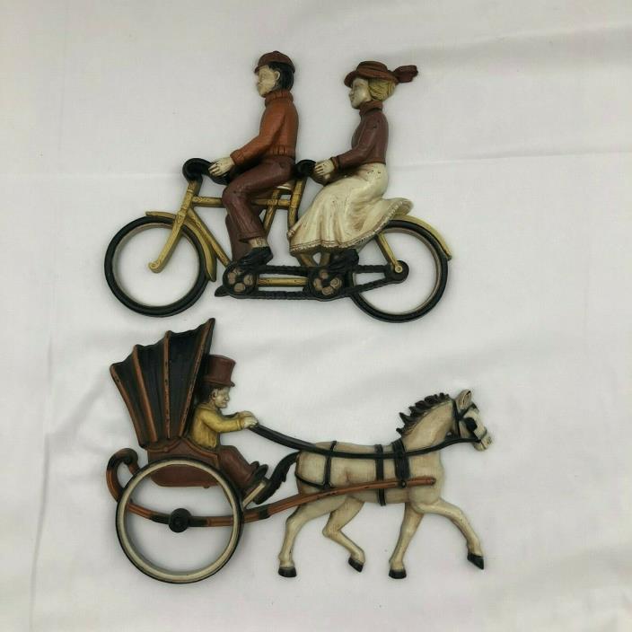 Vintage 1975 Plastic Wall Art Homco Couples on Bicycle Horse & Carriage