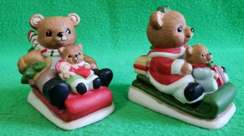 Pair of Homco Sledding Teddy Bears # 5102
