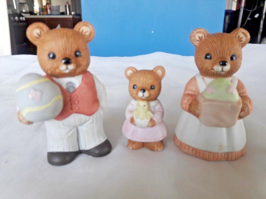 Set of 3 Homco Ceramic Easter Bear Family Figurines #1430