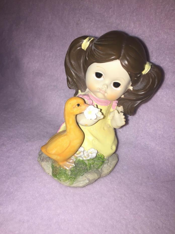 Tender Times Brown Haired Girl with Duck Figurine