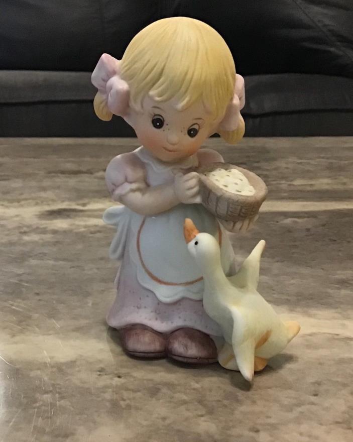 HOMCO Figurine Little Girl Feeding Duck #1449