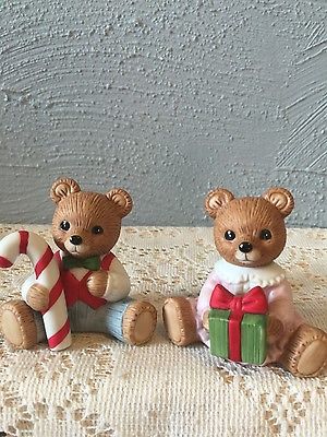 Vintage HOMCO Christmas Teddy Bear Boy & Girl Figurines #5211