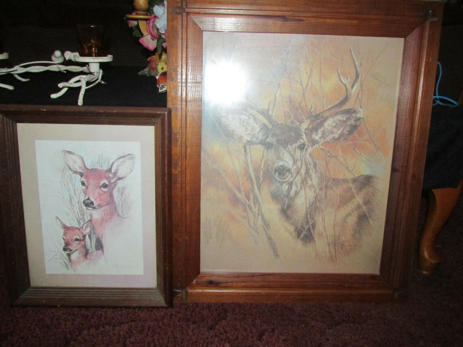 Vintage Home Interiors Deer Print Silent Buck 1978 K. Maroon Hunting 24 x 20 In.