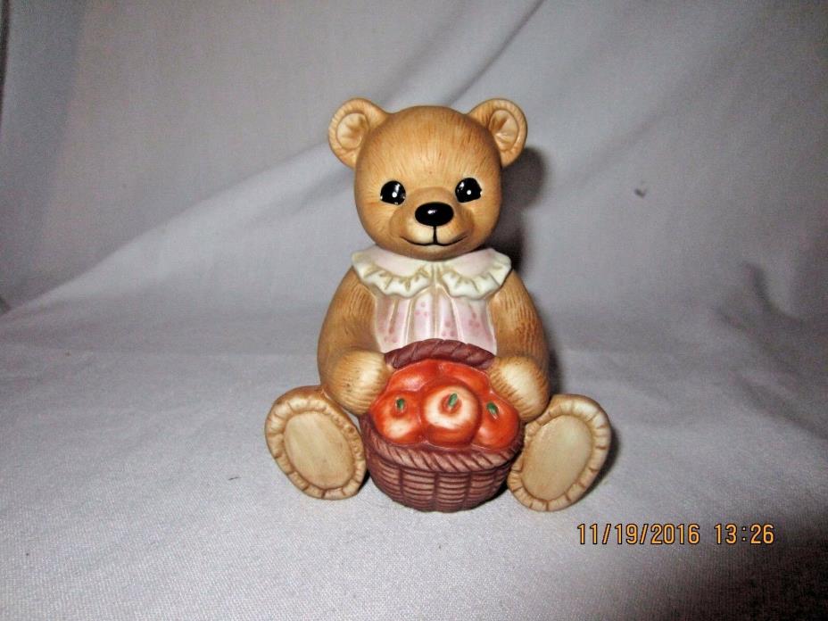 Vintage HOMCO Porcelain Girl Teddy Bear with Basket of Apples #1405