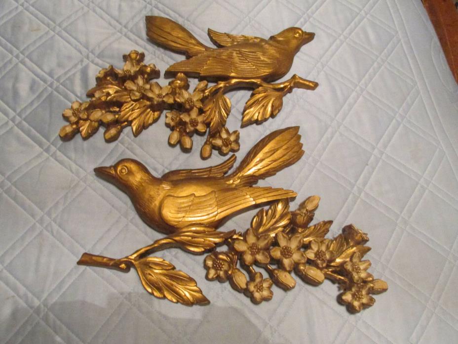 2 Homco home interior Bird Wall Plaques with Dogwood