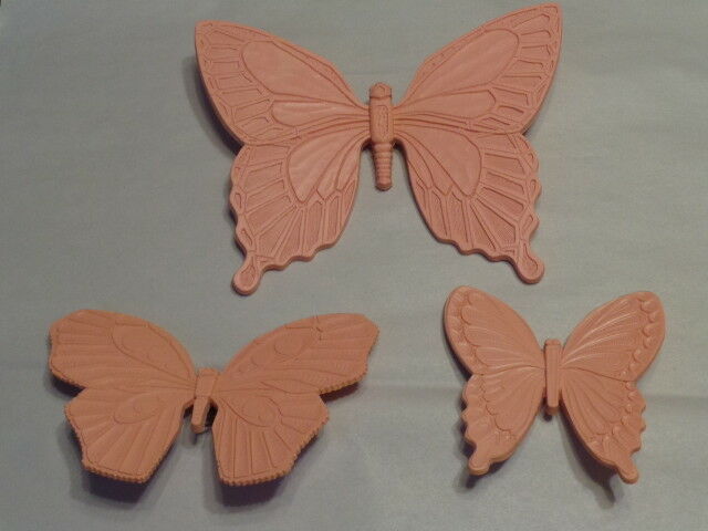 VINTAGE PINK BUTTERFLY WALL PLAQUES HOMCO DART INDUSTRIES LOT OF 3